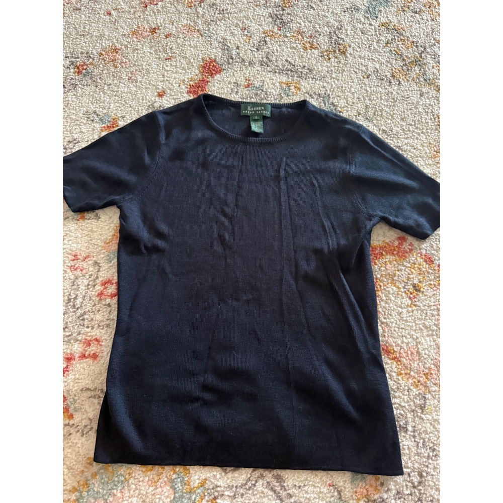 Lauren Ralph Lauren 100% Silk Short Sleeve Knit Top Black Old Money Small